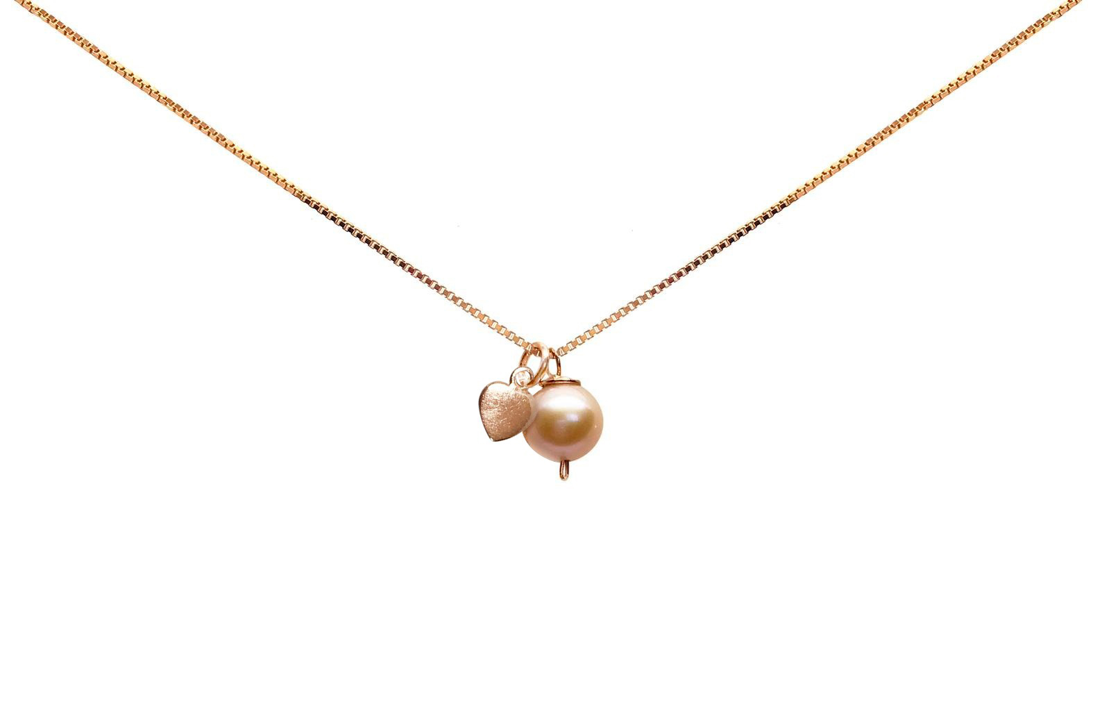 Girls Pink Pearl and Rose Gold Heart Pendant Necklace