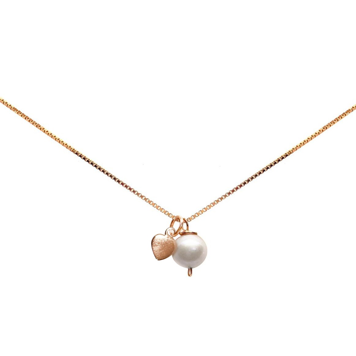 Girls White Pearl and Rose Gold Heart Pendant Necklace