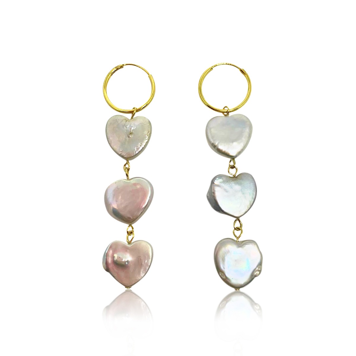 triple heart pearl gold hoop earrings