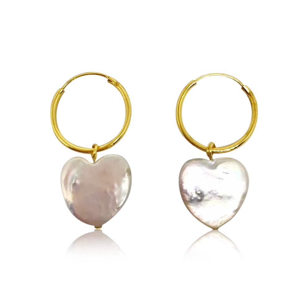 single white pearl heart hoop drop earrings 
