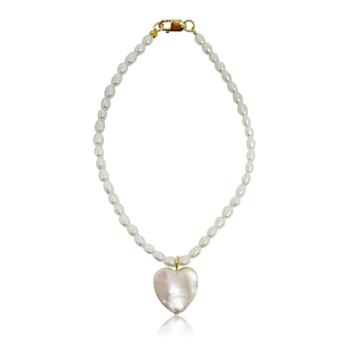 rice pearl bracelet with heart pearl charm