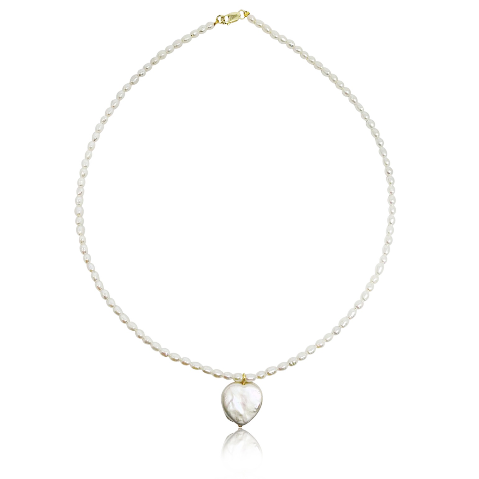 rice pearl choker with white heart pearl pendant 